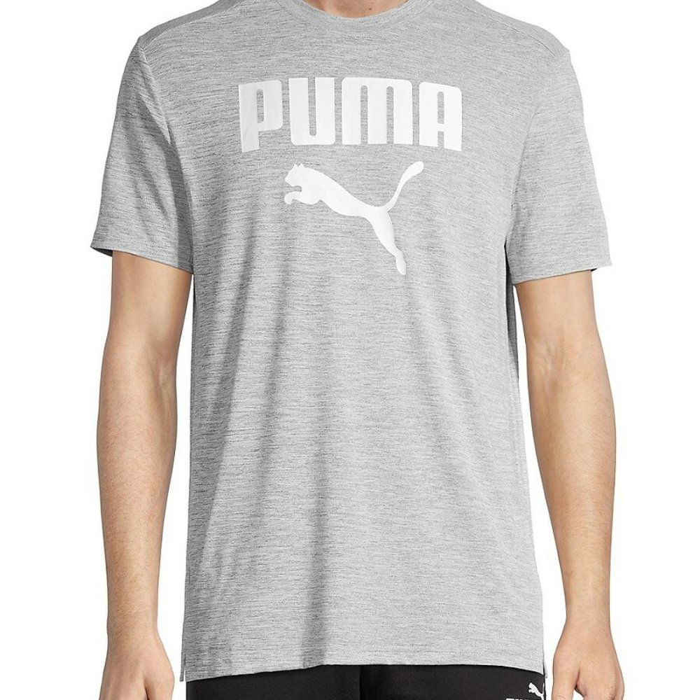 Puma Men's Logo Graphic Heathered T-Shirt - Grey - Size L